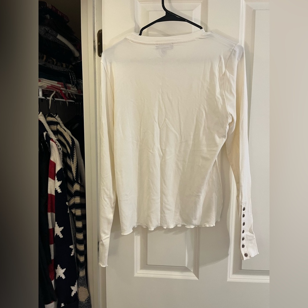 J. Crew Ivory Long-Sleeve Crewneck Top with Button Cuffs - Picture 5 of 6